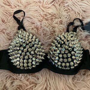 Studded Black and Silver Bra